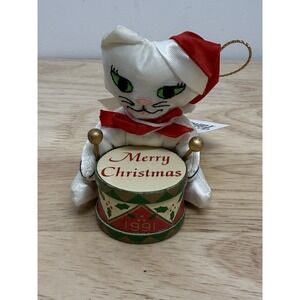 Vintage 1991 Russ Fancy Feast Cat Food Christmas Ornament "Cat With A Drum"‎ #AA